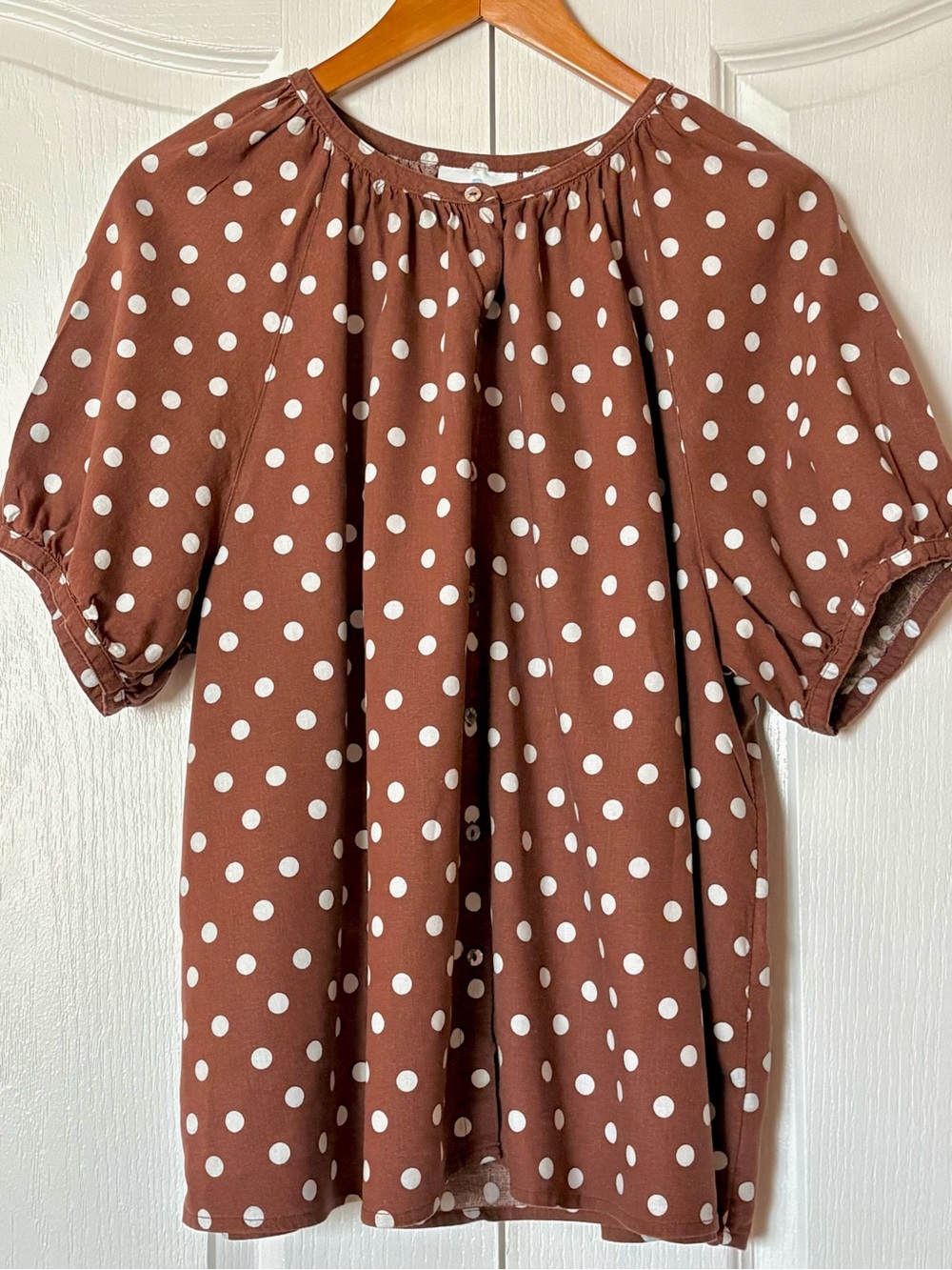 Cynthia Rowley Polka Dot Puff Sleeve Blouse - Brown Size 1X